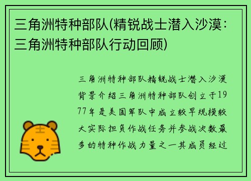 三角洲特种部队(精锐战士潜入沙漠：三角洲特种部队行动回顾)